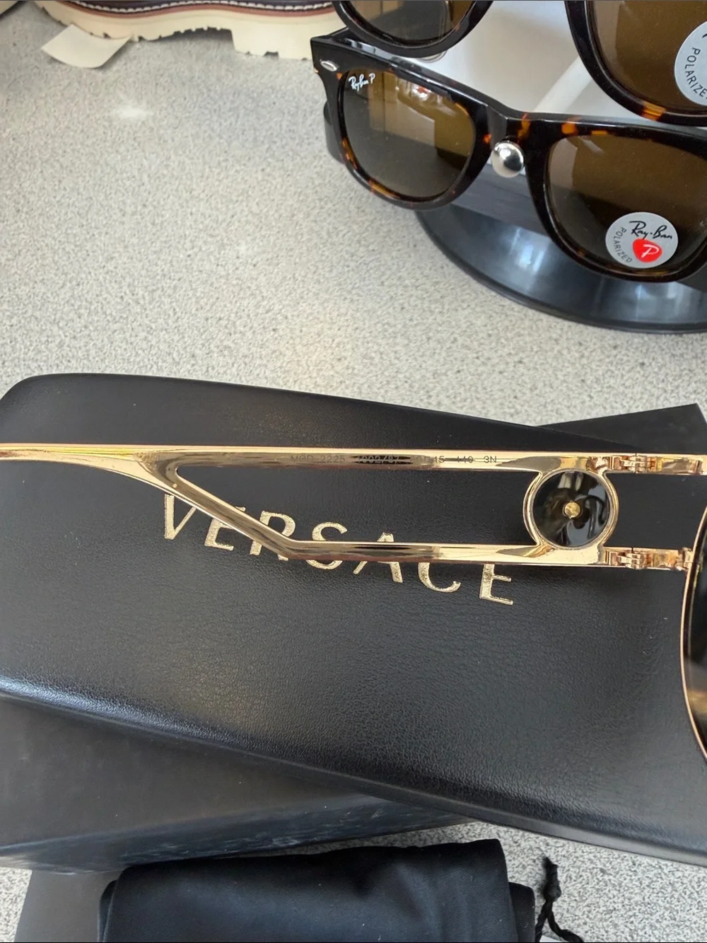 Versace Gold Frame Black Lens Aviator Sunglasses with Medusa Crest
